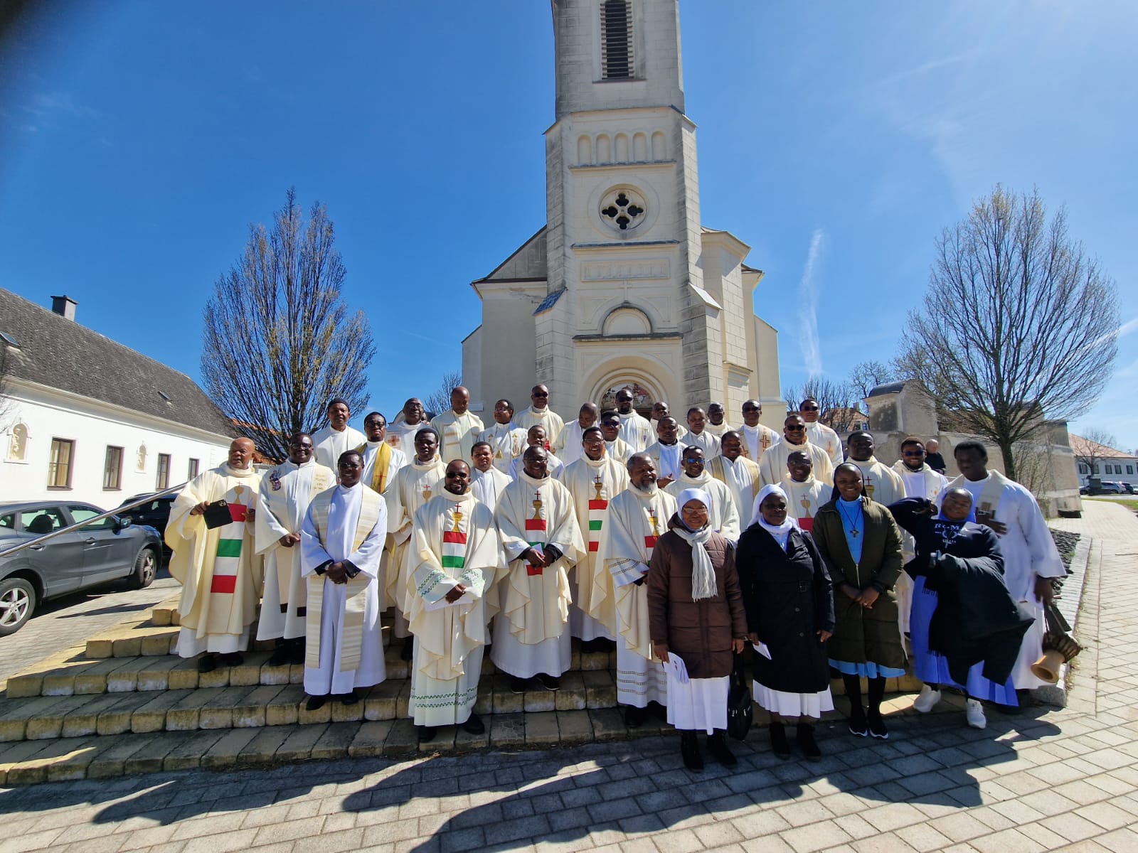 NIPRA priests and religious gathered outside the church for the annual meeting in Burgenland by Fr. BC Obiekei